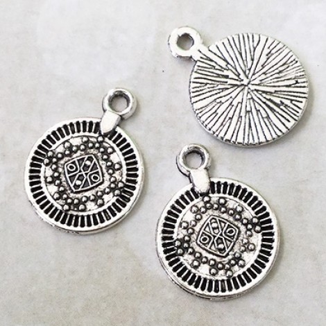 13x17mm Antique Silver Mini Coin Drop Charms - Pack of 10
