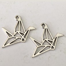 27x19mm Ant Silver Origami Paper Crane Charms