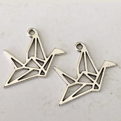 27x19mm Ant Silver Origami Paper Crane Charms - Pack of 2 27x19mm Ant Silver Origami Paper Crane Charms - Pack of 2