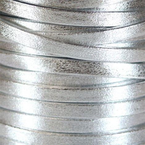5mm Flat Pearl Metallic Leather Cord - Silver