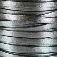 5mm Flat Metallic Pearl Leather Cord - Pewter - Per metre