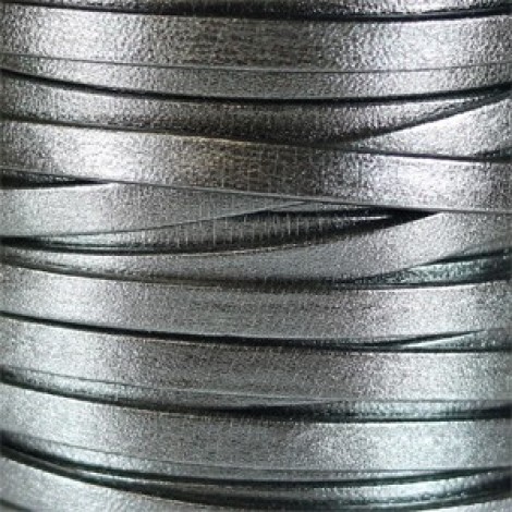5mm Flat Metallic Pearl Leather Cord - Pewter - Per metre