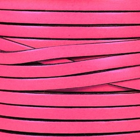 5mm Flat Regaliz Leather Cord - Neon Pink