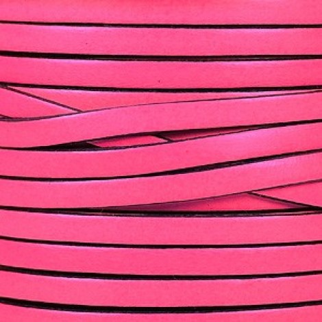 5mm Flat Regaliz Leather Cord - Neon Pink - Per metre