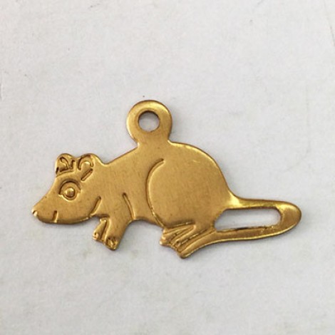 14mm Flat Mouse Raw Brass Charm
