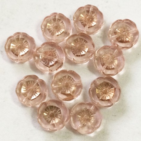 12mm Czech Table-Cut Hibiscus Flowers - Transparent with Copper Finish - Pack of 2