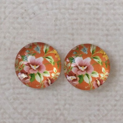 12mm Art Glass Backed Cabochons  - Floral Mix Design 5