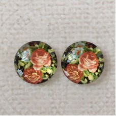 12mm Art Glass Backed Cabochons  - Floral Mix Design 6 - Per Pair