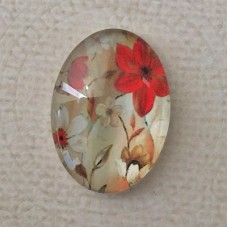 18x25mm Art Glass Oval Glass Cabochons - Floral Design 12