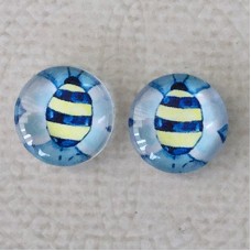 12mm Art Glass Backed Cabochons  - Flower & Dragonfly Design 4 - Per Pair