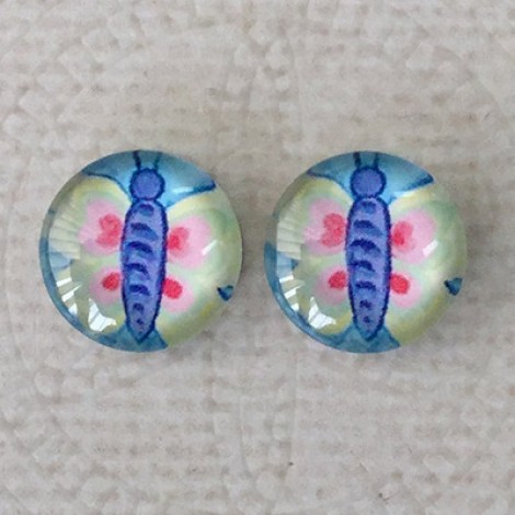 12mm Art Glass Backed Cabochons  - Flower & Dragonfly Design 6