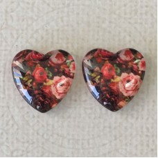 16mm Art Glass Backed Cabochons  - Flower Hearts 11 - Per Pair