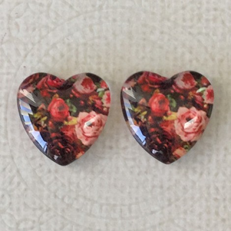 16mm Art Glass Backed Cabochons - Flower Hearts 11 - Per Pair 16mm Art Glass Backed Cabochons - Flower Hearts 11 - Per Pair