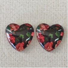 16mm Art Glass Backed Cabochons  - Flower Hearts 12 - Per Pair