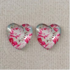 16mm Art Glass Backed Cabochons  - Flower Hearts 3 - Per Pair