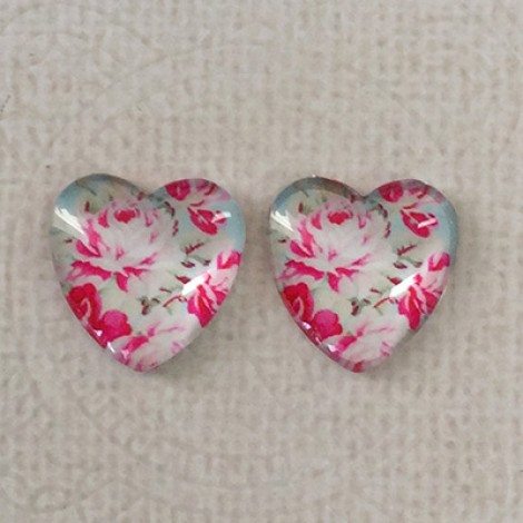 16mm Art Glass Backed Cabochons  - Flower Hearts 3 - Per Pair