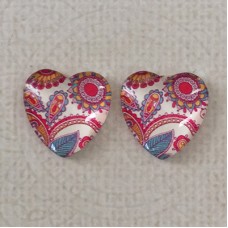 16mm Art Glass Backed Cabochons  - Flower Hearts 4 - Per Pair
