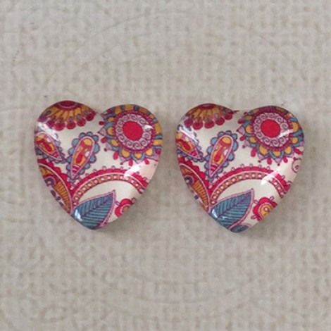 16mm Art Glass Backed Cabochons  - Flower Hearts 4 - Per Pair
