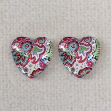 16mm Art Glass Backed Cabochons  - Flower Hearts 5