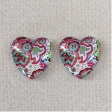 16mm Art Glass Backed Cabochons  - Flower Hearts 5 - Per Pair