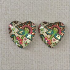 16mm Art Glass Backed Cabochons  - Flower Hearts 6 - Per Pair