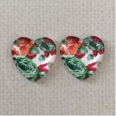 16mm Art Glass Backed Cabochons  - Flower Hearts 7 - Per Pair