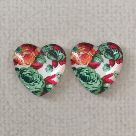 16mm Art Glass Backed Cabochons  - Flower Hearts 7 - Per Pair