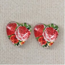 16mm Art Glass Backed Cabochons  - Flower Hearts 8 - Per Pair