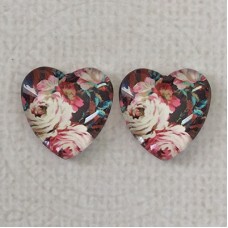 16mm Art Glass Backed Cabochons  - Flower Hearts 9 - Per Pair’