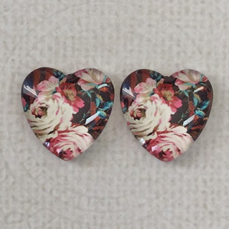 16mm Art Glass Backed Cabochons  - Flower Hearts 9 - Per Pair’