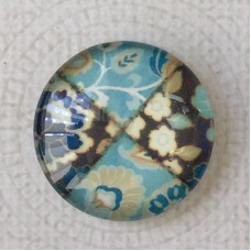 25mm Art Glass Cabochons - Blue Flowers 9 - Each