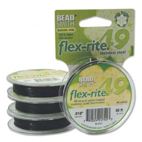 .018" Flexrite 49str Beading Wire - Black - 30ft