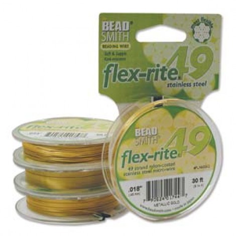 .018" 49st Flexrite Beading Wire- Metallic Satin Gold - 30'