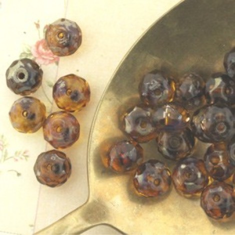 6x4mm Czech Firepolish Rondelles - Peach/Lt Yellow Picasso - Pack of 10