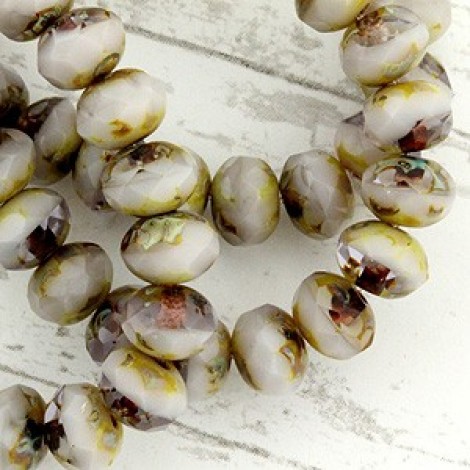7x5mm Czech Faceted Rondelles - Light Lavender-Purple Picasso - Pack of 10