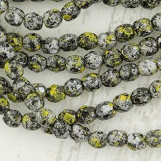 4mm Czech Firepolish Beads - Galaxy Yellow Granite - Pack of 50