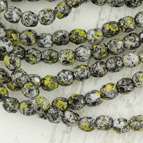 4mm Czech Firepolish Beads - Galaxy Yellow Granite - Pack of 50