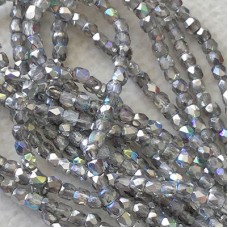 True 2mm Czech Firepolish Beads - Crystal Silver Rainbow
