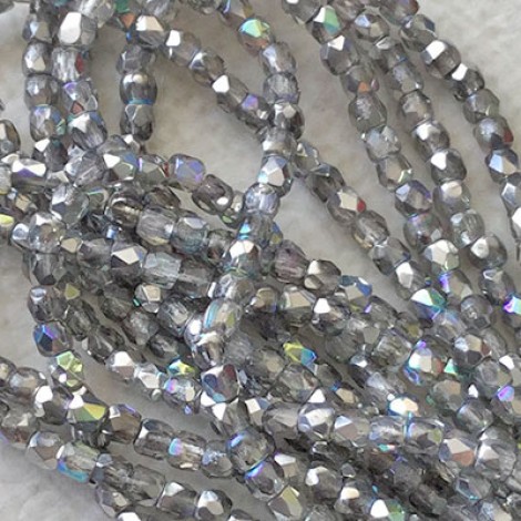 True 2mm Czech Firepolish Beads - Crystal Silver Rainbow