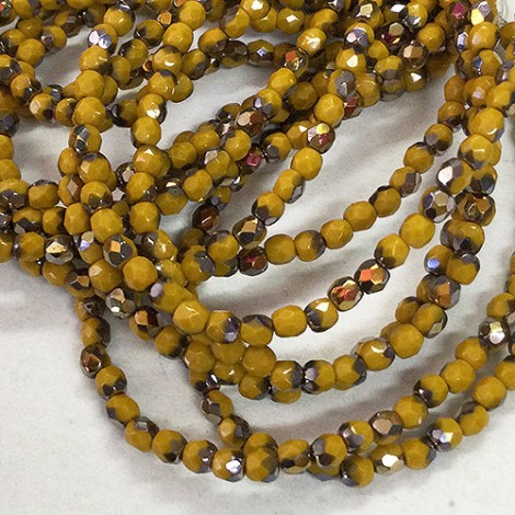 3mm Czech Firepolish Beads - Designer Yellow Gold with Crimson Gold AB Finish - Pack of 50