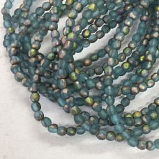3mm Czech Firepolish Beads - Pacific Blue with Matte AB Finish - Pack of 50