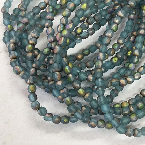 3mm Czech Firepolish Beads - Pacific Blue with Matte AB Finish - Pack of 50