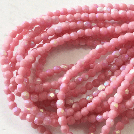 3mm Czech Firepolish Beads - Matte Pink with AB Finish - Pack of 50