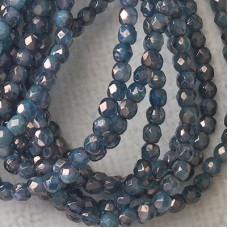 3mm Czech Firepolish Beads - Pacific Blue Luster