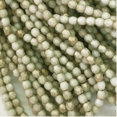 3mm Czech Firepolish Beads - Matte Opaque Off White with Etched + AB Gold Finish
