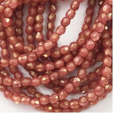 3mm Czech Firepolish Beads - Opaque Salmon with Golden Luster