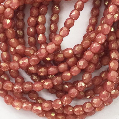3mm Czech Firepolish Beads - Opaque Salmon with Golden Luster - Pack of 50
