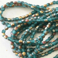 3mm Czech Firepolish Beads - Blue Green with Matte AB Finish - Pack of 50