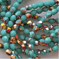 4mm Czech Firepolish Beads - Green Turquoise Luster
