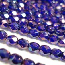 4mm Czech Fire Polish Round Beads - Cobalt Vega - Pack of 50